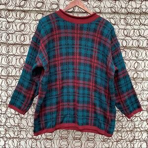 Vintage 90s Stefano green and red plaid oversize sweater LG